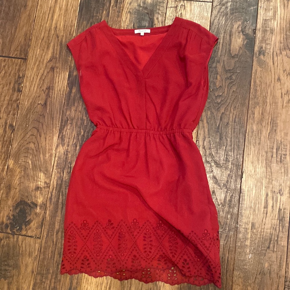 Red eyelit madewell dress